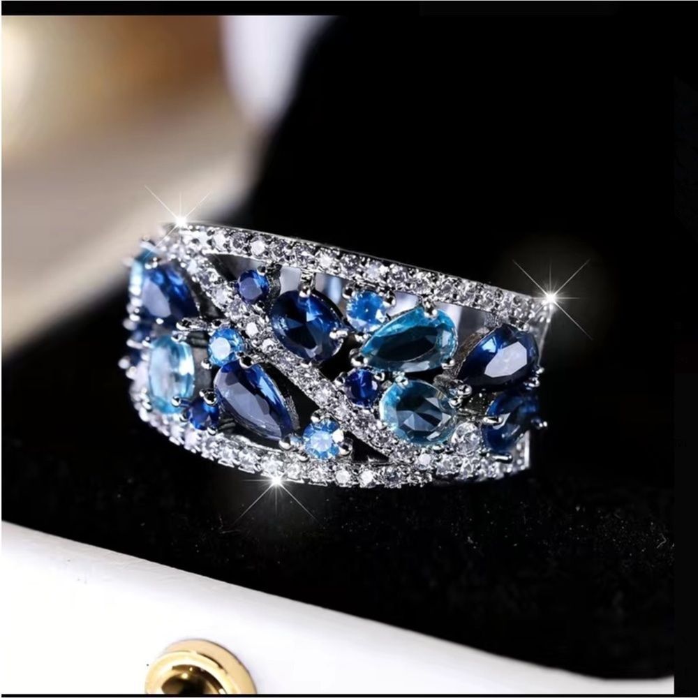 Silver Filled Wide Sparkly Blue Eternity Band